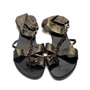 NWOB Handmade THE CURRENT NEW YORK Designer Metallic Leather Chain Flat Sandals
